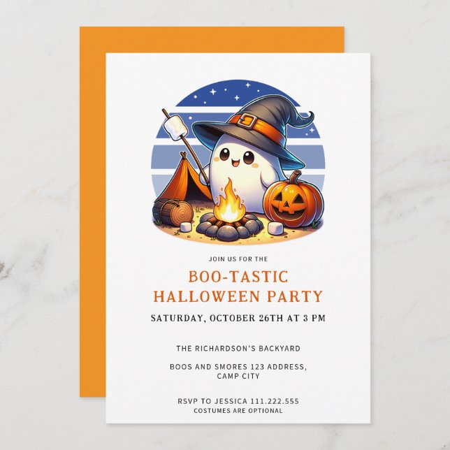 Convites Festa de Halloween Boo-Tastic Ghost (Frente/Verso)