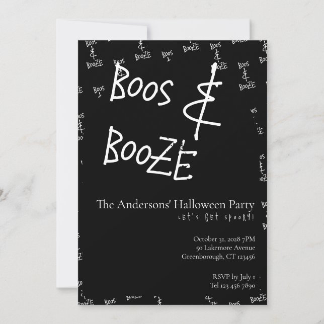 Convites Festa de Halloween Boos and Booze (Frente)
