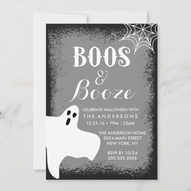 Convites Festa de Halloween Boos and Booze (Frente)
