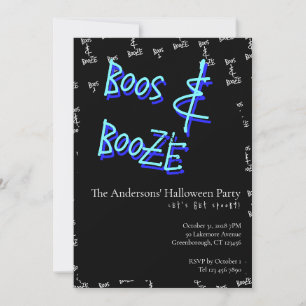Convites Festa de Halloween Boos e Bebidas Neon Azul
