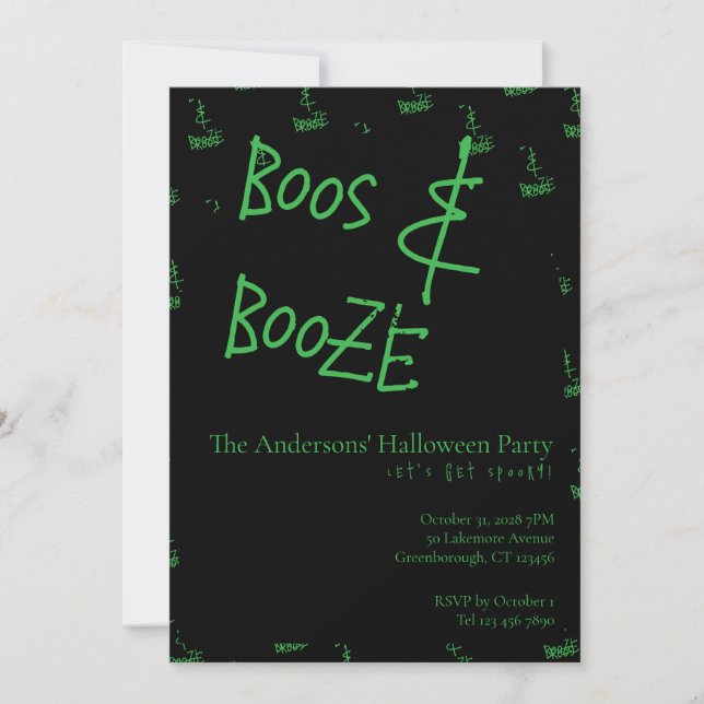 Convites Festa de Halloween Boos e Bebidas Verde Preto (Frente)