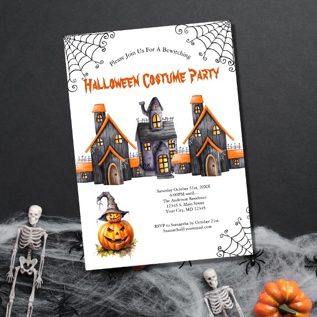 Convites Festa de Halloween Casa Assombrada Abóboras (Halloween Costume Party invitation)