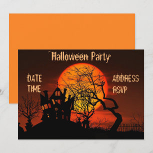 Convites Festa de Halloween Casa assombrada, preto e laranj
