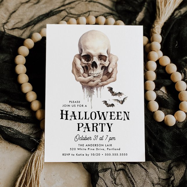 Convites Festa de Halloween Caveira Assustadora nas Mãos (Criador carregado)