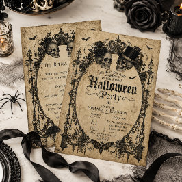 Convites Festa de Halloween Caveira Gótica Vintage Elegante