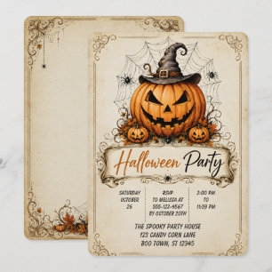 Convites 🎃🕸️ Festa de Halloween com Abóbora Vintage 👻✨