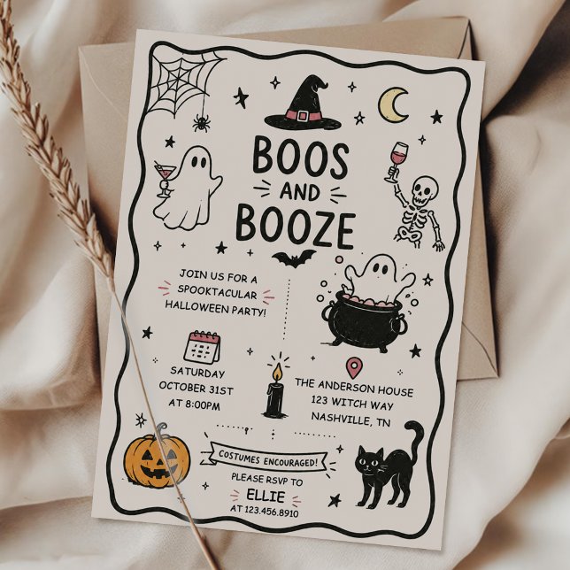 Convites Festa de Halloween com Boos e Bebidas Desenhadas à (Criador carregado)