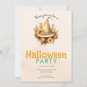 Convites Festa de Halloween com Chapéu de Bruxa Boho Bonito