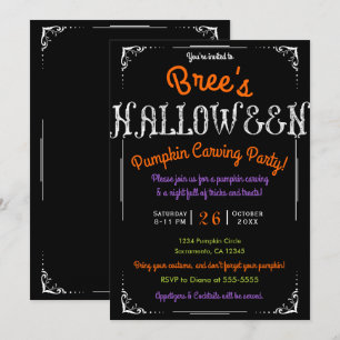 Convites Festa de Halloween com Estilo Antigo Preto e Branc