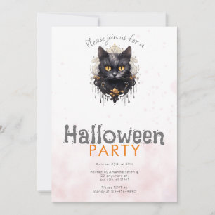Convites Festa de Halloween com Gato Preto Rhinestones