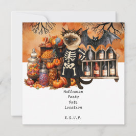Convites Festa de Halloween com Gatos e Bolos