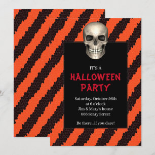 Convites Festa de Halloween com Listra Laranja na Caveira G