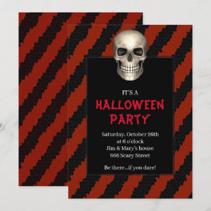 Convites Festa de Halloween com Listra Vermelha e Caveira G