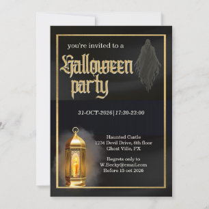 Convites Festa de Halloween com Logotipo Preto Dourado Corp