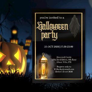 Convites Festa de Halloween com Logotipo Preto Dourado Corp