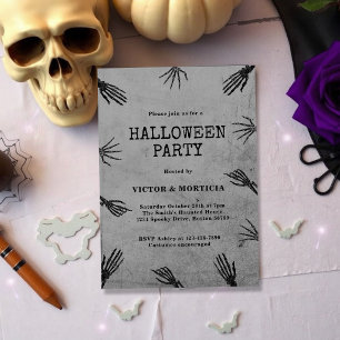 Convites Festa de Halloween com mãos de esqueleto gótico vi
