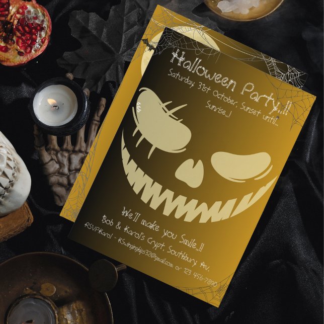Convites Festa de Halloween com Sorriso de Abóbora Malvada (Evil Pumpkin Smile Halloween Party Invitation)