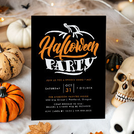 Convites Festa de Halloween com Tipografia de Abóbora Laran
