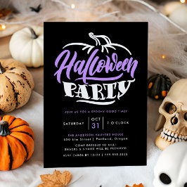 Convites Festa de Halloween com Tipografia de Abóbora Roxa