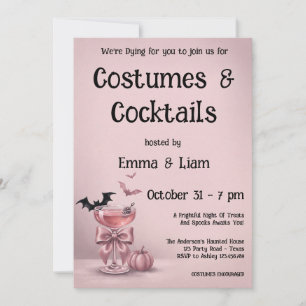 Convites Festa de Halloween Coquette Bow Pink Drink & Morce