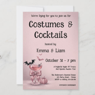 Convites Festa de Halloween Coquette Bow Pink Drink & Morce