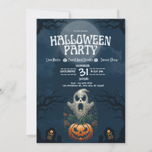 Convites Festa de Halloween Crânio Abóbora Design Gótico