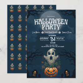 Convites Festa de Halloween Crânio Abóbora Design Gótico