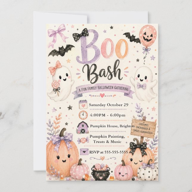 Convites Festa de Halloween Cute Boo Bash (Frente)