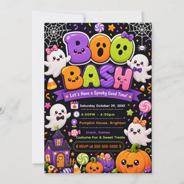Convites Festa de Halloween Cute Boo Bash (Frente)