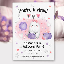 Convites Festa de Halloween Cute Ghost Pink Kids