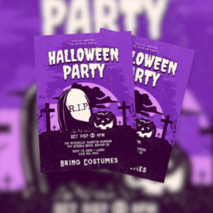 Convites Festa de Halloween da Abóbora com Lápide Assustado