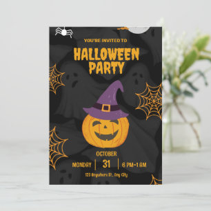 Convites Festa de Halloween da Abóbora Laranja Preta Editáv