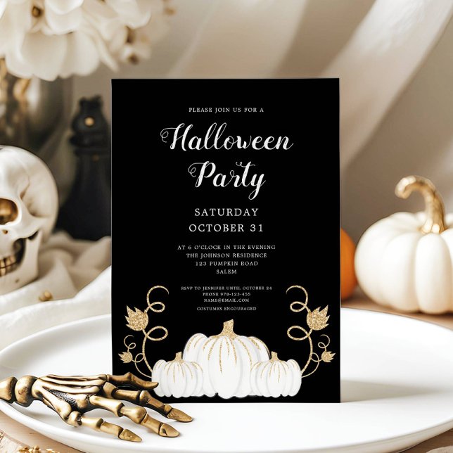 Convites Festa de Halloween da Abóbora Preta Fofa (Cute Black Pumpkin Halloween Party Invitation)