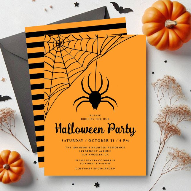 Convites Festa de Halloween da Aranha Preta Fofa (Cute Black Spider Halloween Party Invitation)