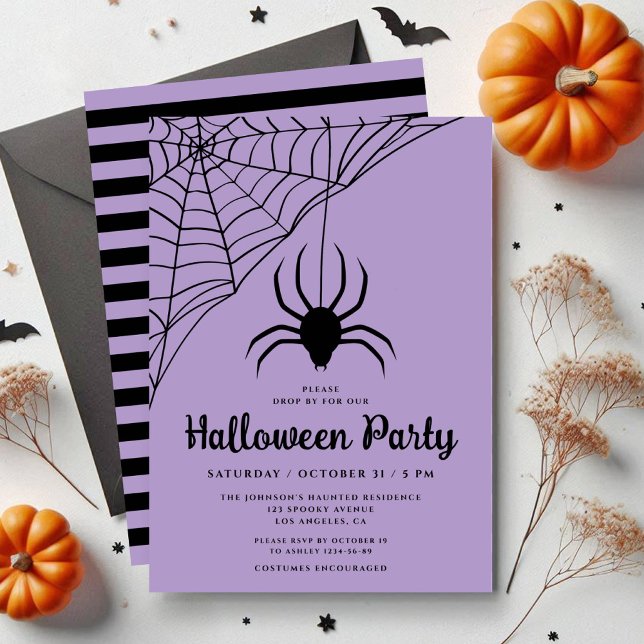 Convites Festa de Halloween da Aranha Preta Fofa (Cute Black Spider Halloween Party Invitation)