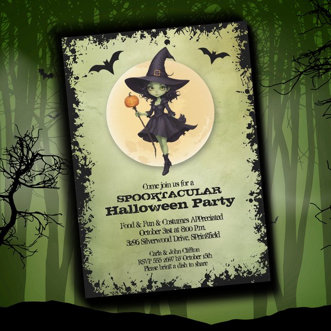 Convites Festa de Halloween da Bruxa Bonita (Cute Witch Halloween Party Invitations)