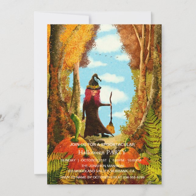 Convites Festa de Halloween da Bruxa da Abóbora Escura Espe (Frente)