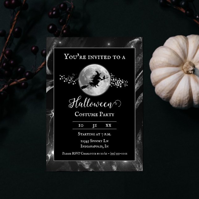 Convites Festa de Halloween da Bruxa Negra (Black Witch Silhouette Halloween Party Invite)