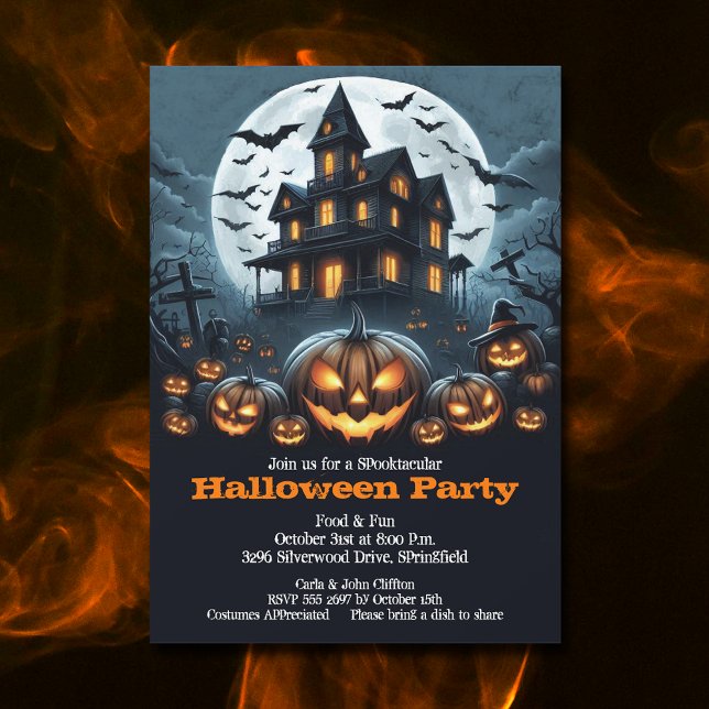 Convites Festa de Halloween da Casa Assombrada (Haunted House Halloween Party Invitations)