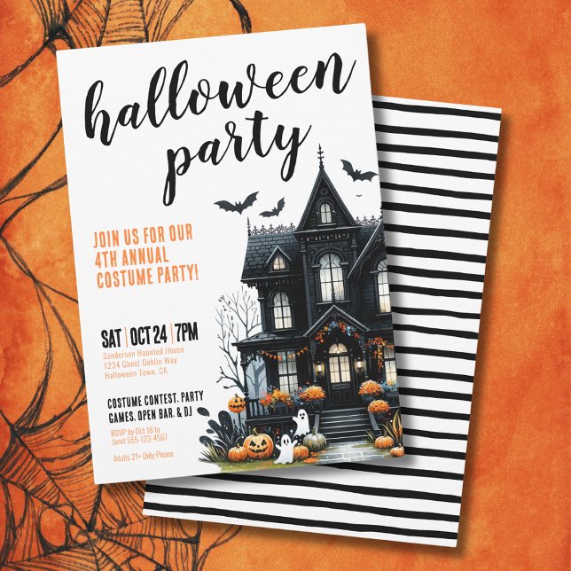 Convites Festa de Halloween da Casa Assombrada de Fantasias (Annual Costume Haunted House Halloween Party Invitation)