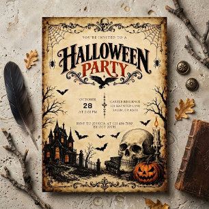 Convites Festa de Halloween da Casa Assombrada Vintage e Cr