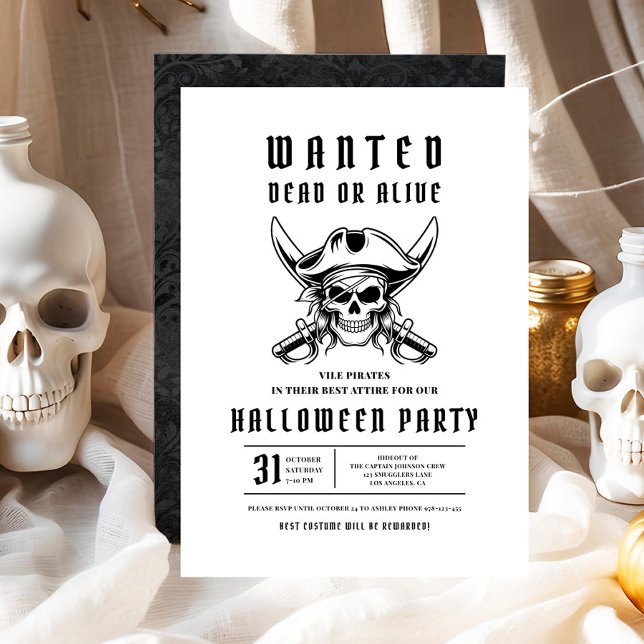 Convites Festa de Halloween da Caveira Pirata  (Pirate Skull Halloween Party Invitation)