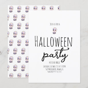 Convites Festa de Halloween da Caveira Vintage Doodle