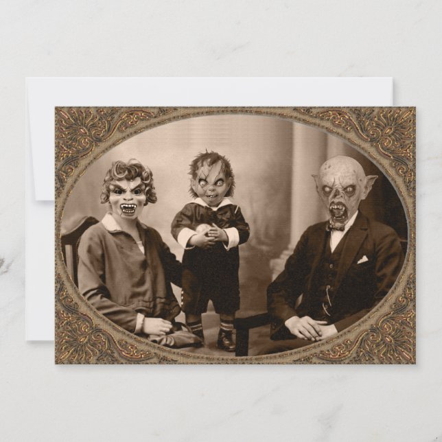 Convites Festa de Halloween da Família Vampiro Zombie (Frente)