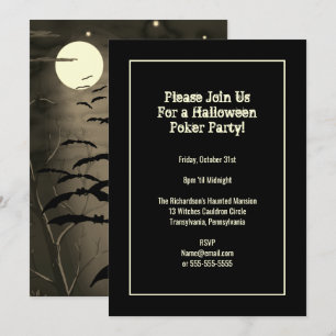 Convites Festa de Halloween da Lua Cheia Vintage com Morceg