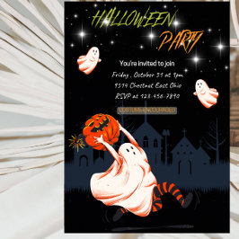 Convites Festa de Halloween da Menina Fantasma e Abóbora