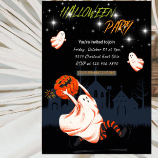 Convites Festa de Halloween da Menina Fantasma e Abóbora