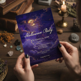 Convites Festa de Halloween das Nuvens Douradas e Roxas Esc