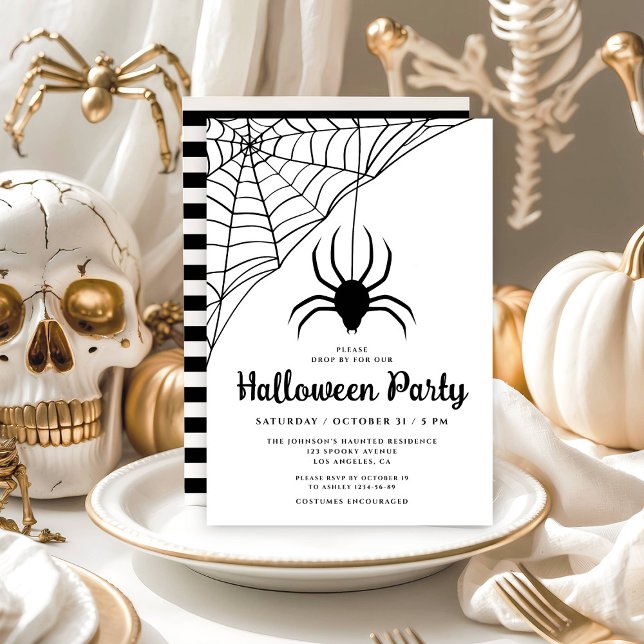 Convites Festa de Halloween de Aranha Preta Fofa (Cute Black Spider Halloween Party Invitation)