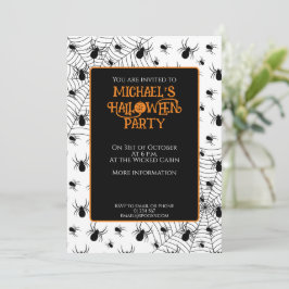 Convites Festa de Halloween de aranhas brancas pretas